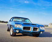 AUT 23 RK0843 03
1972 Pontiac GTO 455 Blue Low 3/4 Front View On Pavement