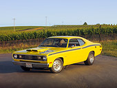 AUT 23 RK1182 01
1972 Plymouth Duster Yellow 3/4 Front View On Pavement