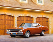 AUT 23 RK1755 01
1970 Plymouth Hemi Road Runner Orange 3/4 Front View On Driveway