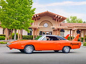 AUT 23 RK1852 01
1970 Plymouth Superbird Orange Profile View On Pavement By Building