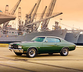 AUT 23 RK1865 01
1970 Chevrolet Chevelle SS 454 Green 3/4 Front View On Dock By Ship