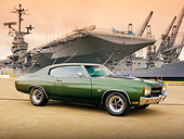 AUT 23 RK1866 01
1970 Chevrolet Chevelle SS 454 Green 3/4 Front View On Dock By Ship