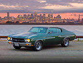 AUT 23 RK1868 01
1970 Chevrolet Chevelle SS 454 Green 3/4 Front View On Pavement By Bay And City