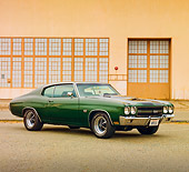 AUT 23 RK1871 01
1970 Chevrolet Chevelle SS 454 Green 3/4 Front View On Pavement By Building