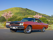 AUT 23 RK1974 01
1970 Plymouth Sport Satellite Burnt Orange 3/4 Front View On Pavement By Cherry Blossom Trees