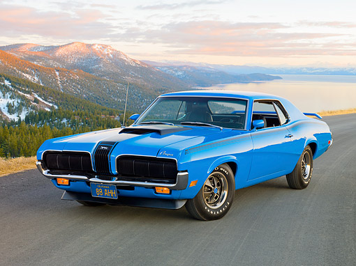 AUT 23 RK2024 01 1970 Mercury Cougar Eliminator Blue 3 4 Front View On