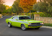 AUT 23 RK2053 01
1971 Dodge Challenger R/T Sublime Green 3/4 Front View On Pavement By Autumn Trees