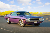 AUT 23 RK2094 01
1970 Dodge Challenger RT 440 Purple 3/4 Front View On Road