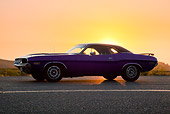 AUT 23 RK2106 01
1970 Dodge Challenger RT 440 Purple Profile View On Road At Sunset