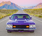 AUT 23 RK2179 01
1973 Plymouth Road Runner Purple Front View On Road By Mountains