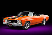 AUT 23 RK3377 01
1972 Chevrolet Chevelle SS Convertible Chrome Orange With Jet Black Stripes 3/4 Front View In Studio
