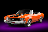 AUT 23 RK3378 01
1972 Chevrolet Chevelle SS Convertible Chrome Orange With Jet Black Stripes 3/4 Front View In Studio