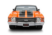AUT 23 RK3380 01
1972 Chevrolet Chevelle SS Convertible Chrome Orange With Jet Black Stripes Front View On White Seamless