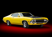 AUT 23 RK3382 01
1970 Ford Torino 429 Super Cobra Jet Yellow 3/4 Front View In Studio