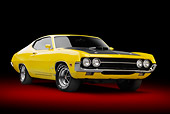 AUT 23 RK3383 01
1970 Ford Torino 429 Super Cobra Jet Yellow 3/4 Front View In Studio