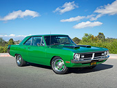 AUT 23 RK3399 01
1970 Dodge Dart Swinger Kandy Lime Gold 3/4 Front View On Pavement