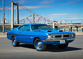 AUT 23 RK3435 01
1971 Dodge Demon Blue 3/4 Front View On Pavement By Bridge