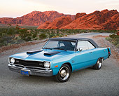 AUT 23 RK3445 01
1974 Dodge Dart Swinger Blue 3/4 Front View On Gravel In Desert