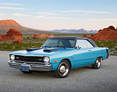 AUT 23 RK3446 01
1974 Dodge Dart Swinger Blue 3/4 Front View On Gravel In Desert