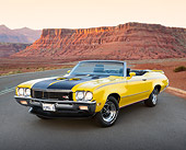 AUT 23 RK3450 01
1971 Buick GSX Convertible Yellow 3/4 Front View On Road In Desert