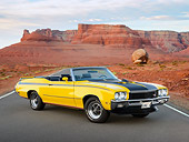 AUT 23 RK3451 01
1971 Buick GSX Convertible Yellow 3/4 Front View On Road In Desert