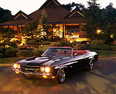 AUT 23 RK0029 02
1970 Chevrolet Chevelle 454 Convertible Black 3/4 Front View On Pavement By Japanese House
