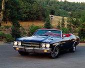AUT 23 RK0031 08
1970 Chevrolet Chevelle 454 Convertible Black 3/4 Front View On Pavement By Trees
