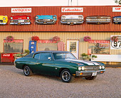 AUT 23 RK0048 01
1970 Chevrolet Chevelle SS 396 3/4 Front View On Gravel By Store