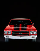 AUT 23 RK0052 01
1970 LS6 Chevy Chevelle 454 Red Black Stripe Front View Black Studio