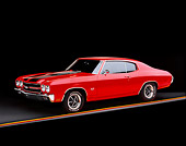 AUT 23 RK0053 05
1970 Chevrolet Chevelle 454 SS Red 3/4 Side View On Red And Yellow Line Studio