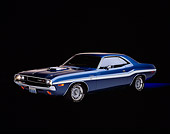 AUT 23 RK0107 04
1970 Dodge Challenger R/T 440 6-Pac Blue White Stripe Front 3/4 View Studio