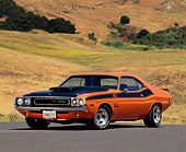 AUT 23 RK0118 10
1971 Dodge Challenger 440 6-Pac Orange And Black 3/4 Front View On Pavement