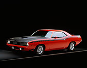 AUT 23 RK0138 14
1970 Plymouth AAR Barracuda Red And Black 3/4 Front View On Gray Line Studio