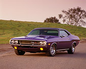 AUT 23 RK0165 02
1970 Dodge Challenger Hemi Plum Crazy 3/4 Front View On Pavement