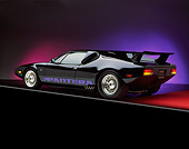 AUT 23 RK0201 01
1971 De Tomaso Pantera Black 3/4 Rear View On Red Floor Studio