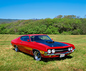 AUT 23 RK0420 07
1970 Ford Torino Cobra Jet 429 Red And Black 3/4 Front View On Grass
