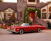 AUT 23 RK0619 03
1976 Cadillac El Dorado Convertible Red 3/4 Side View On Driveway By House