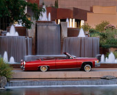 AUT 23 RK0778 04
1977 Cadillac Coupe Deville Convertible Red Profile View By Water Fountains