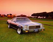 AUT 23 RK0796 03
1977 Chevrolet El Camino Classic Two-Tone Blue 3/4 Front View On Grass By Trees Filtered