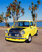 AUT 23 RK0869 01
1971 Austin Mini Cooper S Racer Yellow 3/4 Front View On Pavement By Water
