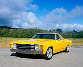 AUT 23 RK0897 05
1972 Chevrolet El Camino Yellow 3/4 Front View On Pavement Blue Sky Clouds