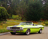AUT 23 RK0920 03
1970 Dodge Challenger R/T Convertible Sublime Low 3/4 Front View On Pavement