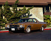 AUT 23 RK1029 02
1971 Chevrolet, El Camino, SS 454, Gold 3/4 Front View On Pavement By Building