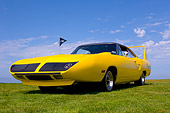 AUT 23 RK1041 01
1970 Plymouth Superbird Yellow Low 3/4 Front View On Grass