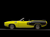 AUT 23 RK1047 01
1971 Plymouth Hemi Cuda Convertible Curious Yellow Profile View Studio