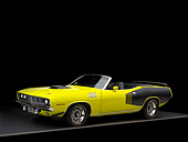AUT 23 RK1049 01
1971 Plymouth Hemi Cuda Convertible Curious Yellow Side 3/4 View Studio