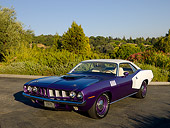 AUT 23 RK1079 01
1971 Plymouth Hemi Barracuda Convertible Purple 3/4 Front View On Pavement