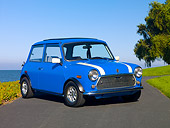 AUT 23 RK1093 01
1979 Rover Mini Saloon Blue 3/4 Front View On Pavement By Water