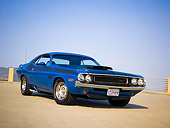 AUT 23 RK1106 01
1970 Dodge Challenger T/A Blue Low 3/4 Front View On Pavement