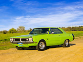 AUT 23 RK1141 01
1971 Dodge Dart Swinger Sublime Green Low 3/4 Front 
View On Dirt